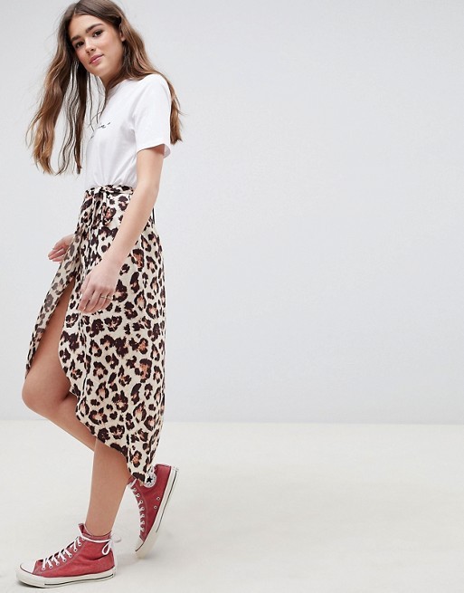 ASOS DESIGN leopard print wrap midi skirt | ASOS UK