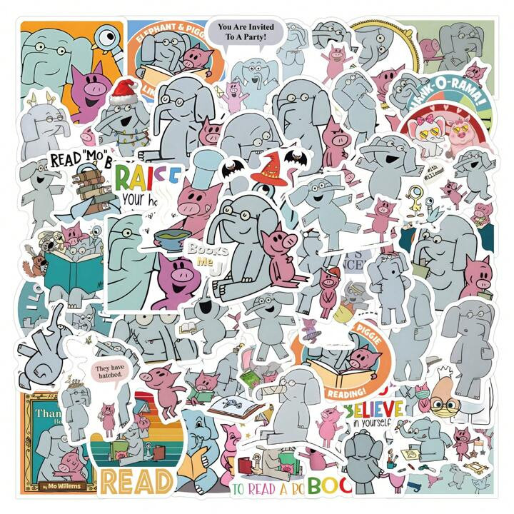 60pcs Elephant And Piggie Style Waterproof Inspirational Cartoon Stickers, With Children Certific... | SHEIN