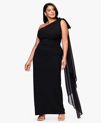 Plus-Size One-Shoulder Sash Gown | Macy's