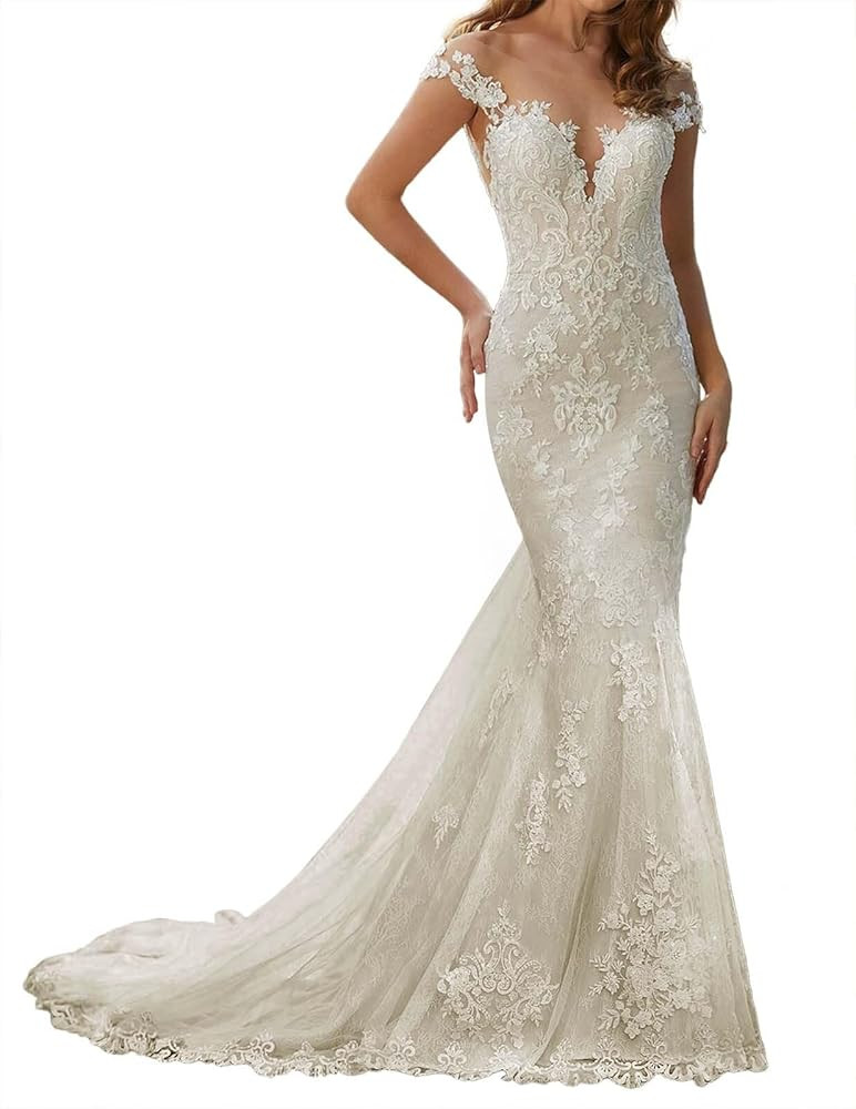 Wedding Dress Lace Mermaid - Long Wedding Dresses for Bride | Amazon (US)