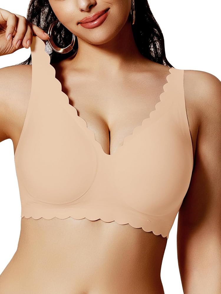Push Up Bras for Women No Underwire Seamless Support Full Coverage Plunge Bralettes Wireless Scal... | Amazon (US)