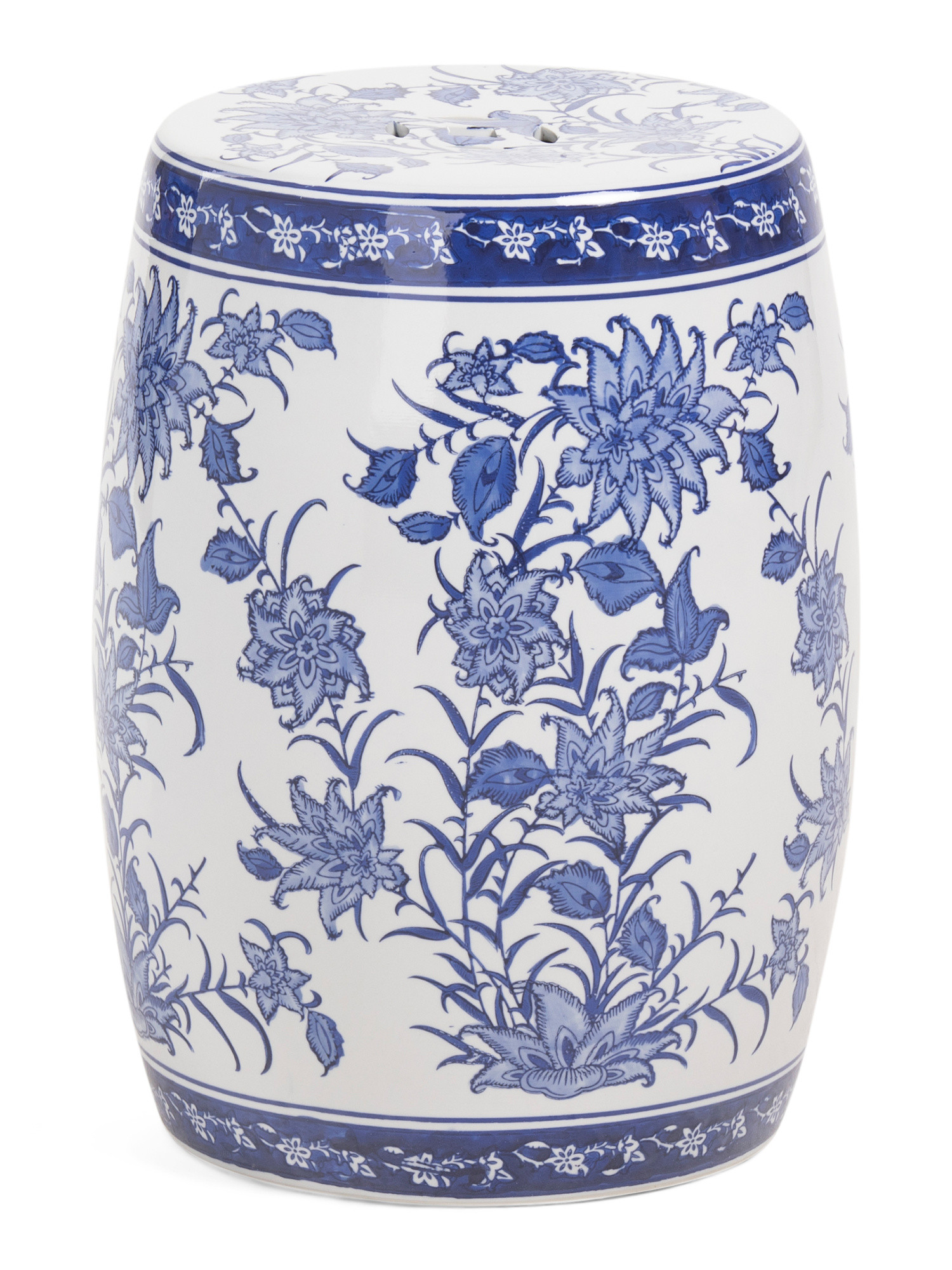 17.25in Chinoiserie Pinwheel Flower Decorative Ceramic Stool | TJ Maxx