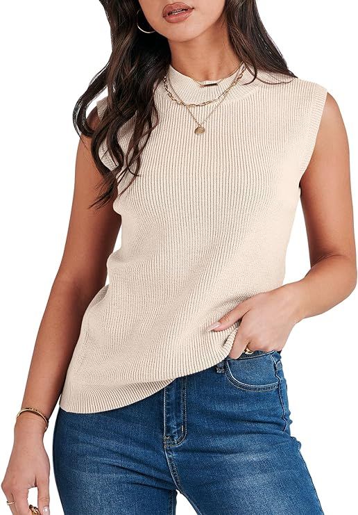 ANRABESS Women's Mock Neck Sleeveless Tank Tops Casual 2024 Spring Summer Trendy Knit Pullover Sw... | Amazon (US)