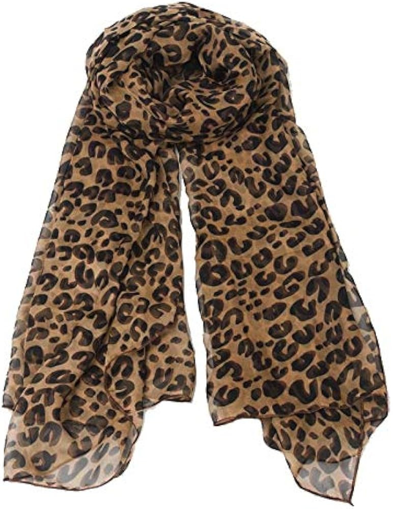 Long Rectangle Sheer Chiffon Black Tan Brown Leopard Cheetah Animal Print Scarf Women's Scarves H... | Amazon (US)