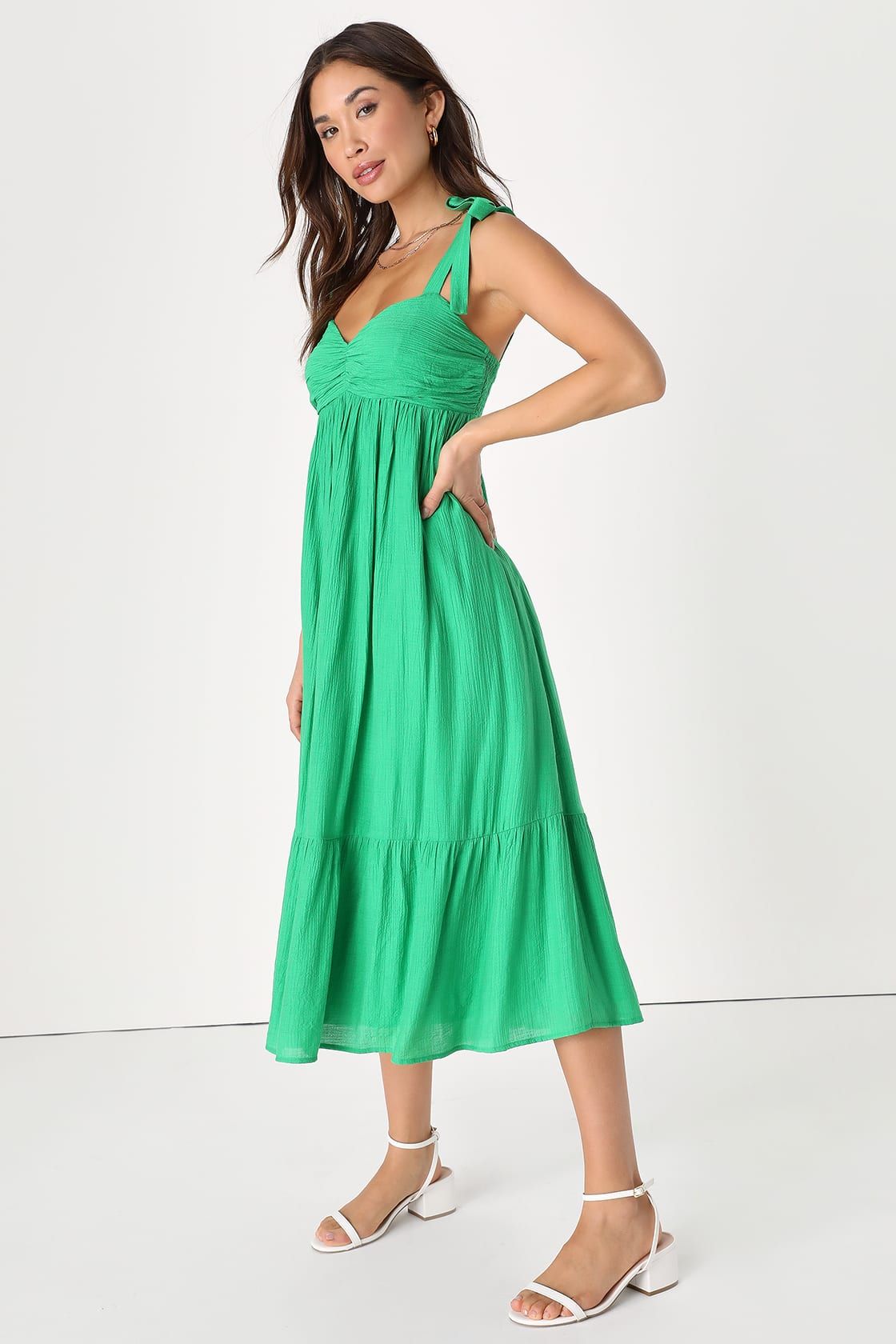 Romantic in Rome Green Tie-Strap Empire Waist Midi Dress | Lulus (US)