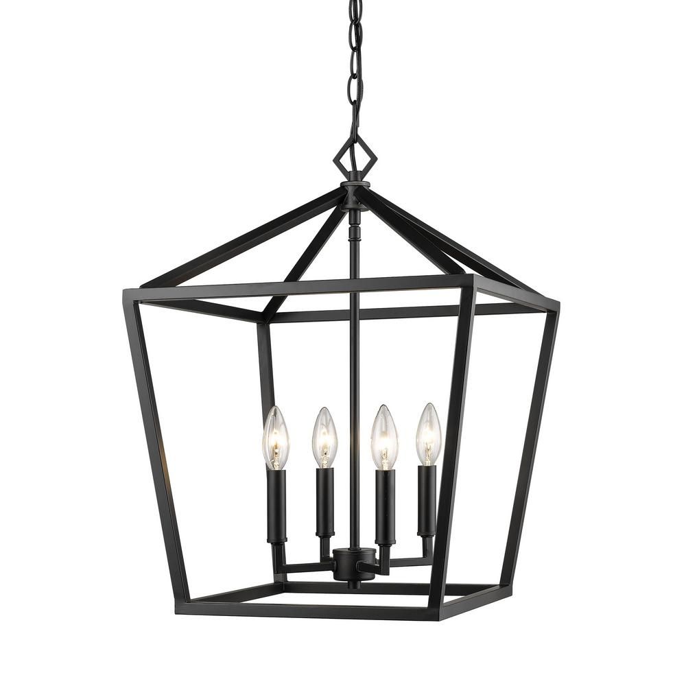 4-Light 16 in. Wide Matte Black Taper Candle Pendant | The Home Depot