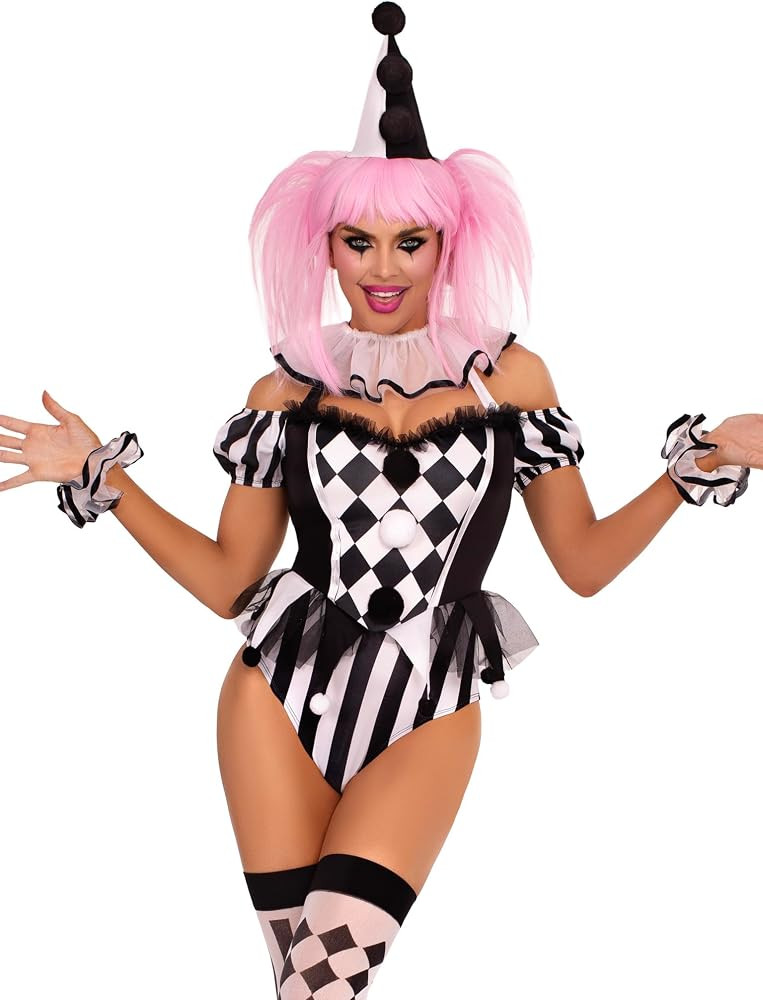 Leg Avenue Women's 4 Pc Captivating Circus Clown with Snap Crotch Bodysuit With Neck Ruffle, Wris... | Amazon (US)