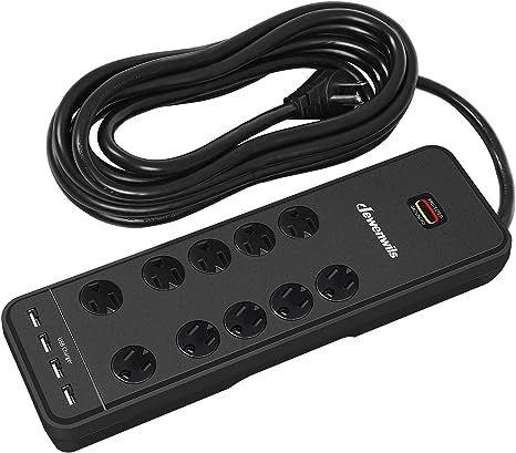 DEWENWILS 10-Outlet Surge Protector Power Strip with 4 USB Ports, 15 FT Long Extension Cord, Righ... | Amazon (US)