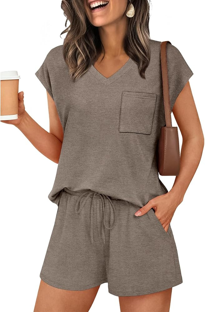 RUMIA Lounge Sets for Women 2 Piece Cap Sleeve Pajamas Short Sets with Pockets (S-3XL) | Amazon (US)