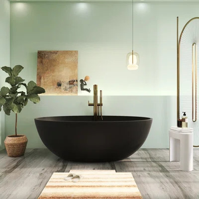 67'' Freestanding Tub Solid Surface Freestanding Deep Soaking Bathtub in Black | Wayfair North America