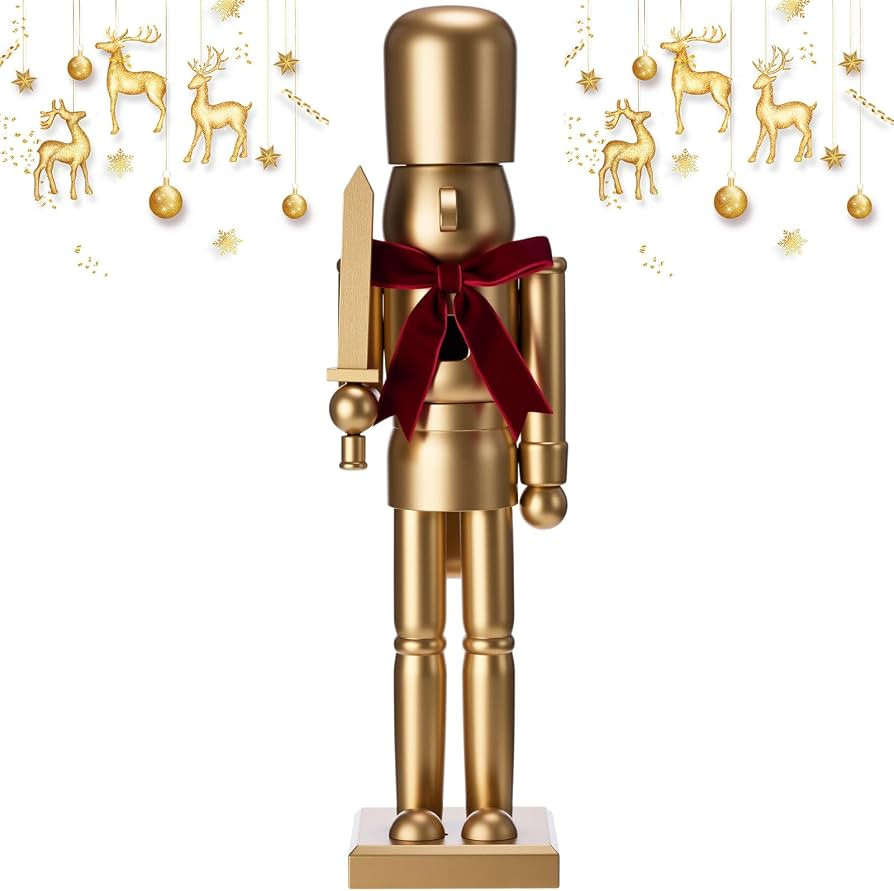 Blosssound 15" Gold Christmas Nutcracker Decor Neutral Figurine, Sword | Amazon (US)