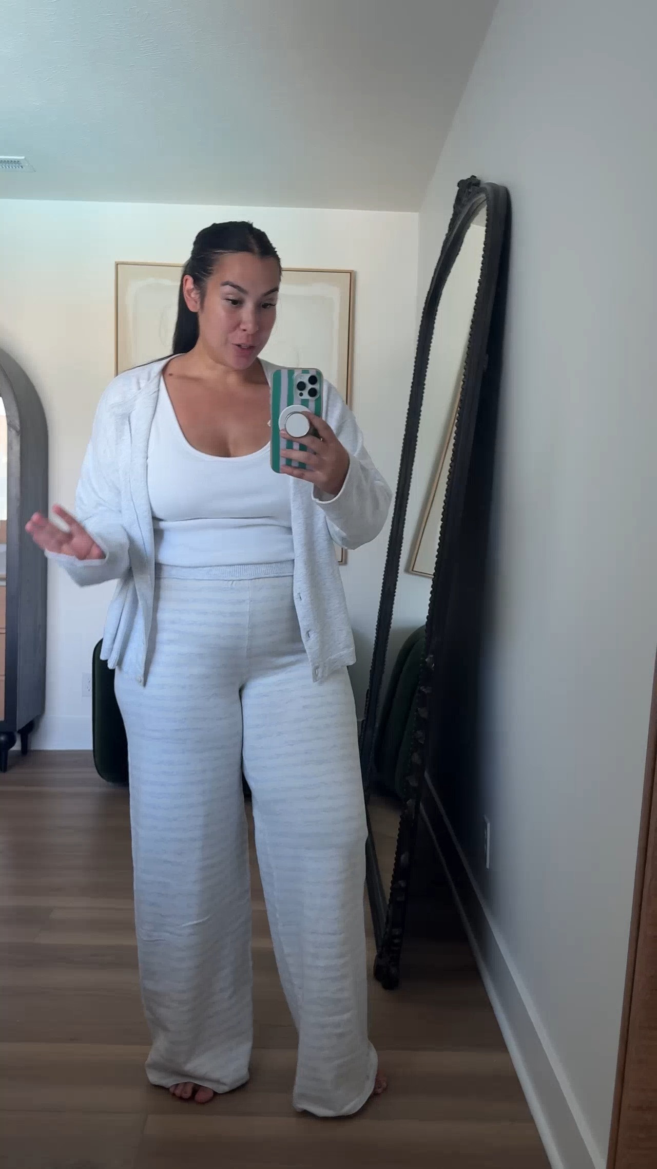 This is the grey and white striped version of these striped pants! I love it paired with this solid grey cardigan.

Cardigan: L
Pants: L Long

aerie, casual outfits, cozy outfits, fall outfits, mid size outfit ideas for fall, affordable outfits, striped pants, fall trends, cardigan 

 #LTKootd #LTKMidsize