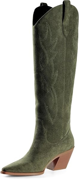 Cowgirl Boots Women Knee High Boots Pointed Toe and Block Heel Cowboy Suede and Faux Leather Boot... | Amazon (US)
