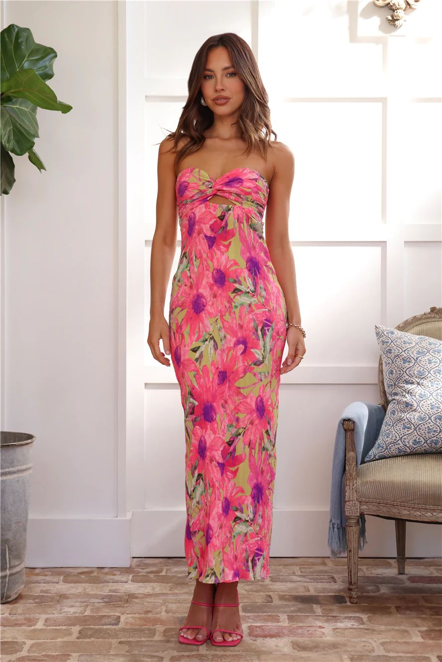 Wearing This Now Plisse Strapless Maxi Dress Pink | Hello Molly