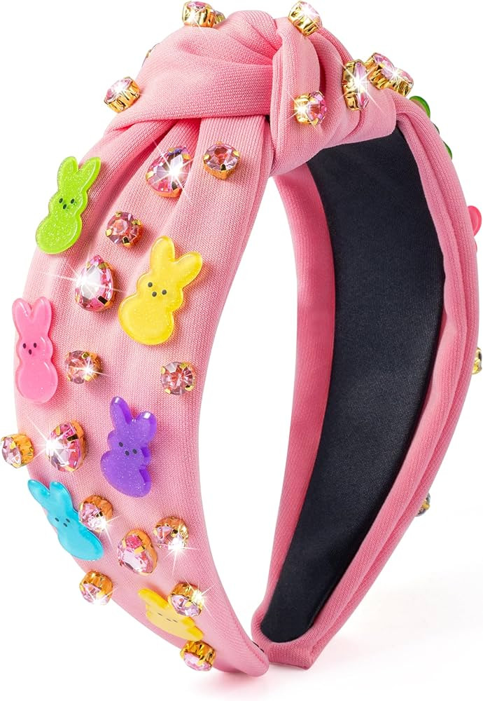 PANTIDE Easter Bunny Jeweled Knotted Headband - Rabbits Rhinestone Crystal Embellished Headband W... | Amazon (US)