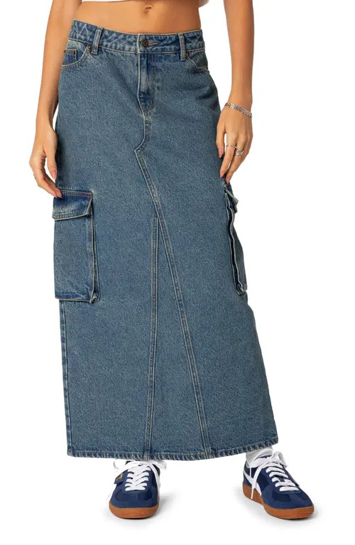 EDIKTED Denim Cargo Maxi Skirt in Blue at Nordstrom, Size X-Small | Nordstrom