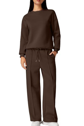 QINSEN 2 Piece AirCotton Outfits Sweatsuits Long Sleeve Pullover Sweatshirt Wide Leg Sweatpant wi... | Amazon (US)