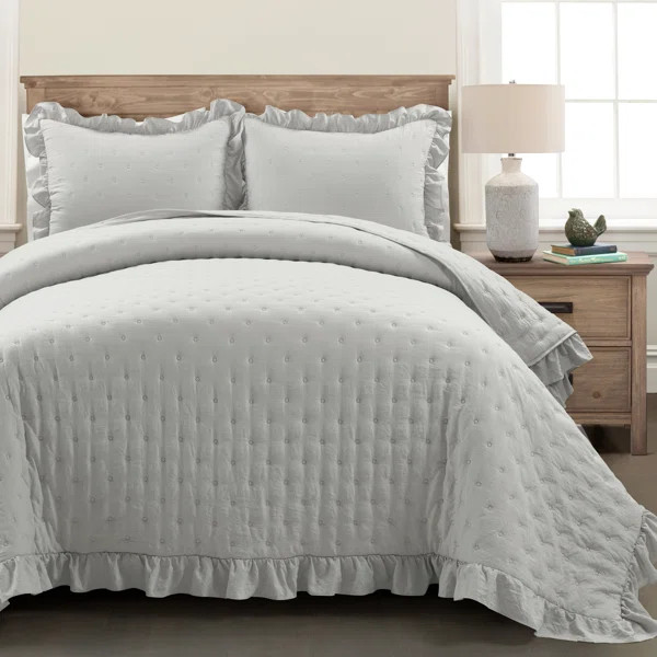 Reyna Ruffle Microfiber Reversible 3 Piece Quilt Set (Set of 3) | Wayfair North America
