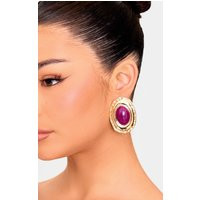 Plum Molten Oversized Pearl Detail Stud Earrings, Purple | PrettyLittleThing UK