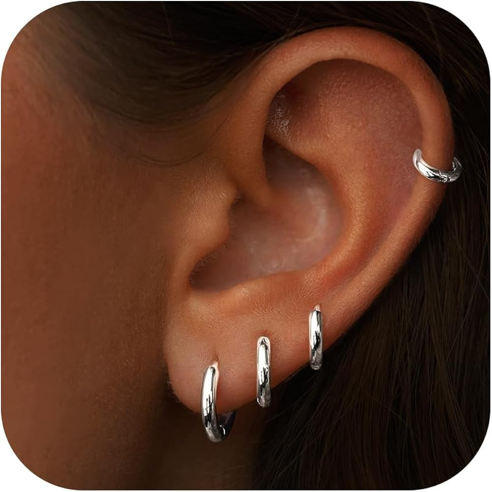 Small Gold Huggie Hoop Earrings Set for Women 14K Real Gold Plated Hypoallergenic Lightweight Ear... | Amazon (US)