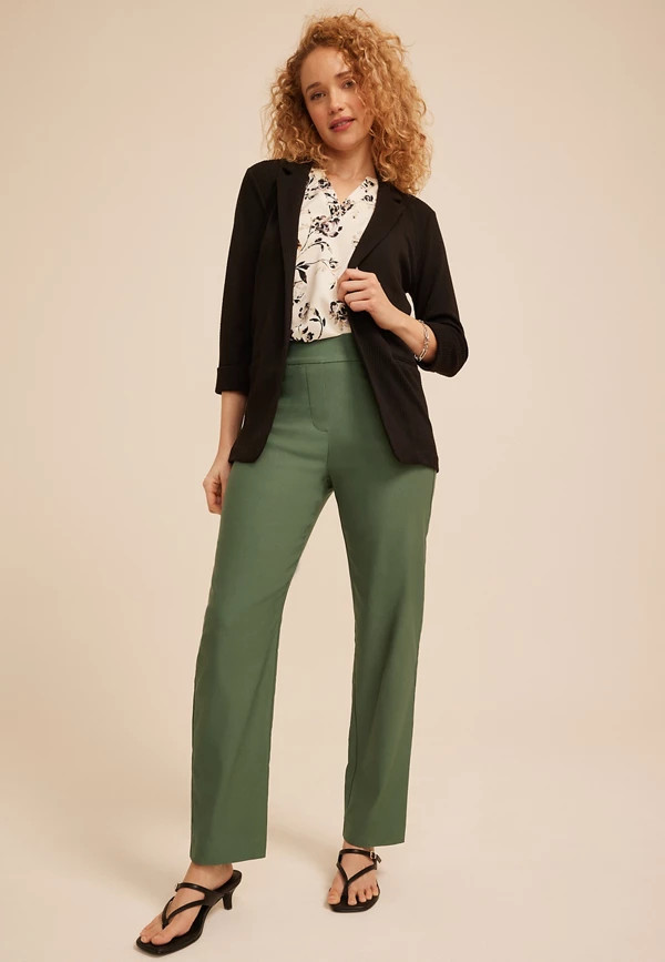 Sateen Bengaline Button Tab High Rise Straight Pant | Maurices