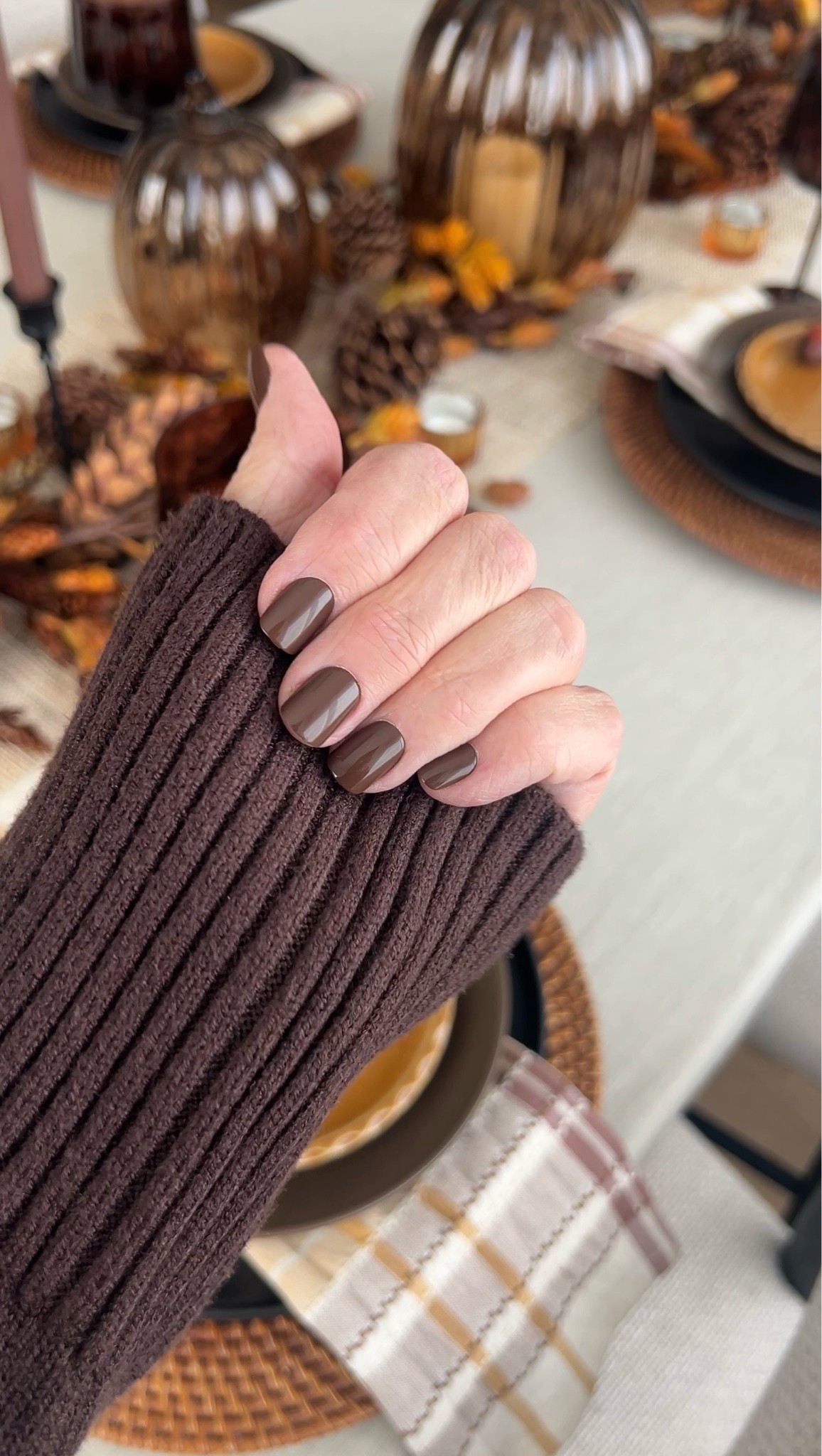 Chocolate brown press-on nails, brown press-on manicure, glossy brown nails, short square press-on nails, fall nail color, autumn manicure, neutral press-on nails, mocha brown nails, espresso brown nails, reusable press-on nails, at-home manicure, chocolate brown sweater, brown ribbed sweater, cozy fall sweater, oversized brown sweater, chunky knit sweater, women’s fall fashion, neutral fall outfit, monochromatic brown outfit, classic fall style, cozy autumn wardrobe, fall hosting outfit, Thanksgiving outfit inspiration

#LTKootd #LTKBeauty #LTKSeasonal