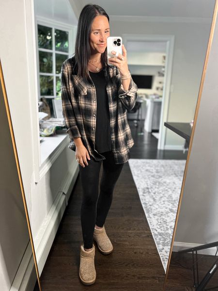 Amazon fall fashion finds:

Plaid top (small)
Black spanx dupes (small)
Black tee  (small)
Booties - run tts 

Casual outfit. Casual mom looks. Fall style. Fall fashion. Petite style. Amazon fashion. Plaid top. Fall staples. Spanx dupe. Faux leather leggings. 

#LTKSeasonal #LTKunder50 #LTKstyletip
