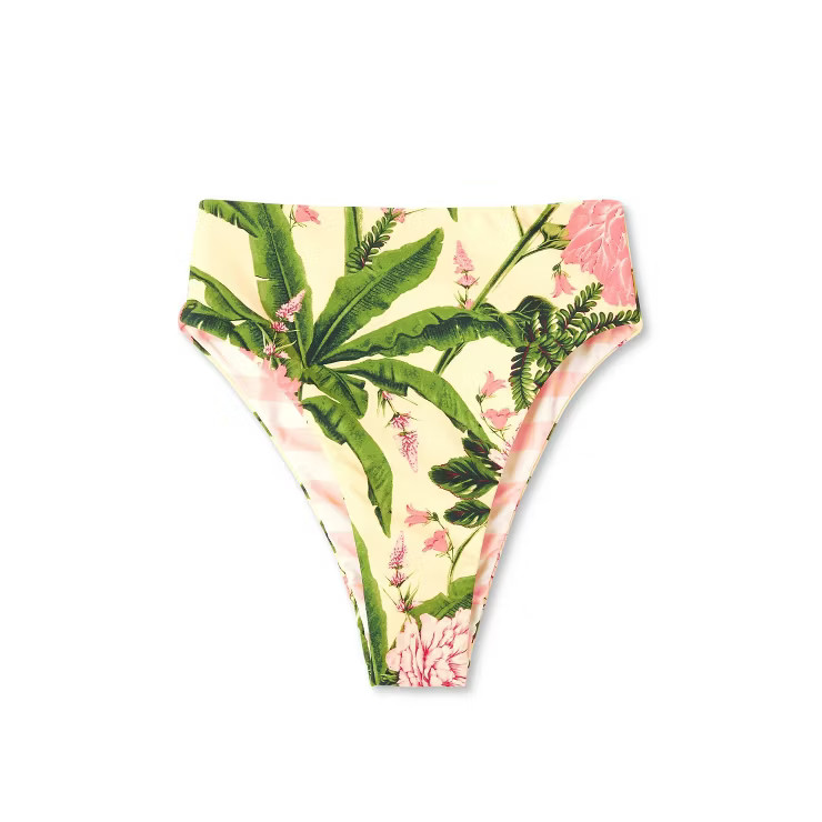 Women's Peony Botanical/Stripe Print Reversible High Waist Cheeky Bikini Bottom - Agua Bendita x ... | Target