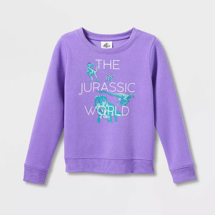 Girls' Jurassic World Dreamy Fleece Pullover Sweatshirt - Purple | Target