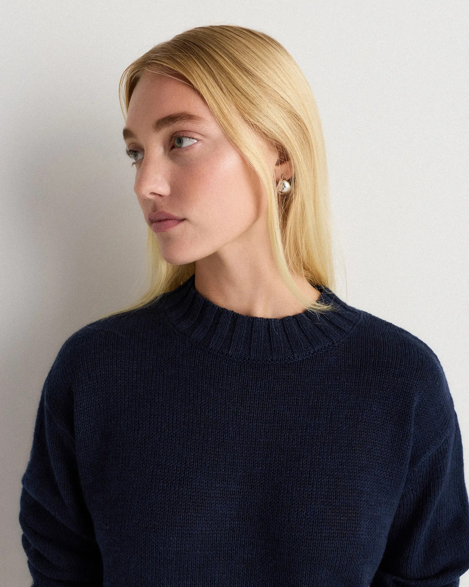 Cotton Linen Relaxed Crew Sweater in Deep Navy | Quince