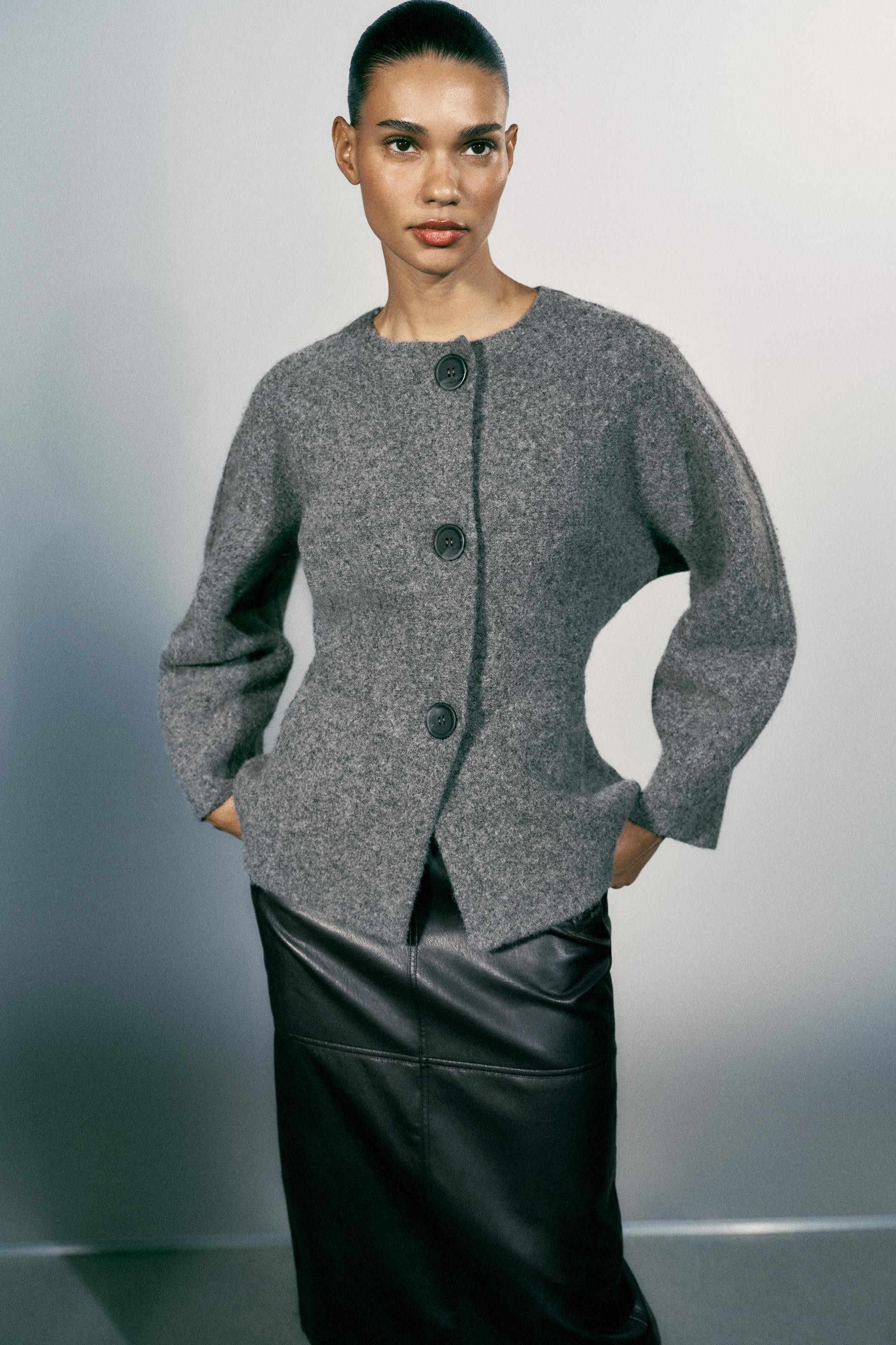 Zara - Fitted Knit Jacket - Gray - M - Woman | Zara US