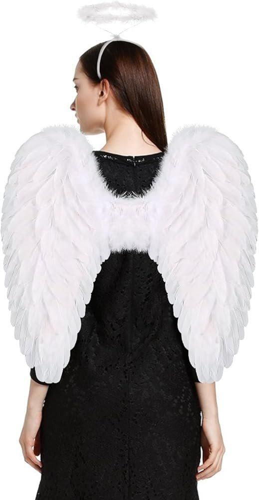 Angel Wings and Halo for Adult Feather Angel Wings Costume for Women Halloween Cosplay | Amazon (US)