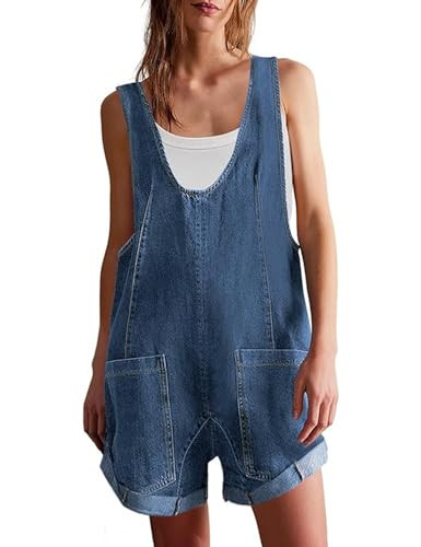 Waimond Women’s Denim Rompers Short Overalls JumpsuitsWaimond Women’s Summer Denim Rompers Adjustable Strap Jean Shortalls Short Overalls Jumpsuits with Pockets (Blue-L) | Amazon (US)