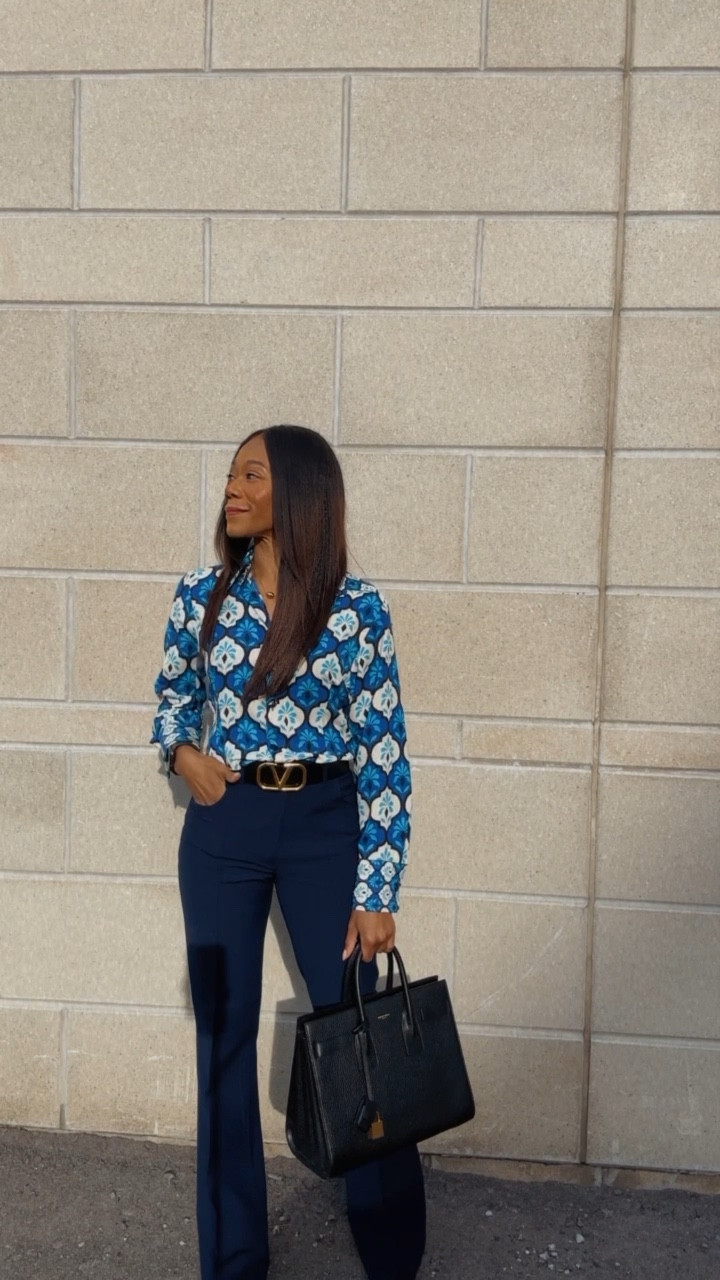 I’m slowly transitioning into my Spring #workwear as it slowly warms up in Toronto. I paired this print blouse with navy bootcut trousers and accessorized it with my favourite work bag - the YSL Sac De Jour in small - it’s definitely worth the splurge - I wear it everywhere! 
I added my reversible Valentino belt b/c it makes everything better. It’s definitely worth the splurge as you literally get 2 belts in one. I’m a size 2 or 25 waist I’m most pants and I’m wearing size 75 mm in the belt. 
#springoutfit #springeworkoutfit #officewear #workwear #sacdejour #valentino #valentinobelt #saintlaurent #ysl #sacdejour#LTKFind

#LTKitbag #LTKworkwear