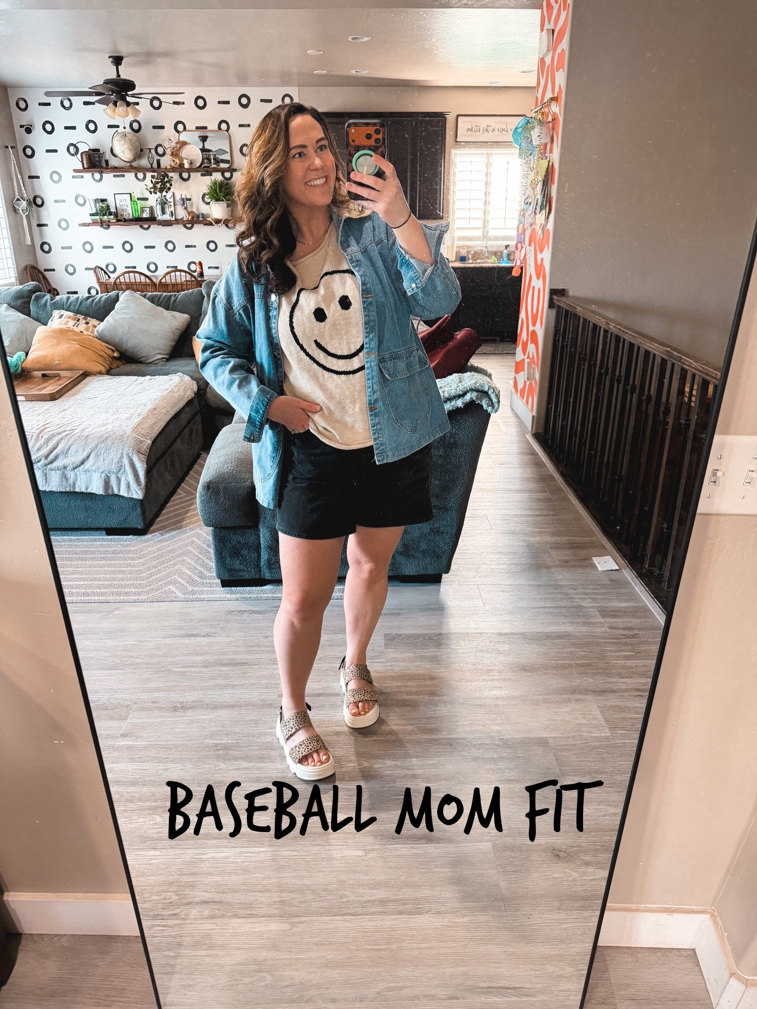 Baseball mom fit and yes I need to be both cool AND warm at the same time because that’s just the life we live 😂 Smiley face tee, denim jacket, black shorts, and the new Sorel sandals that my husband actually got right this year 🐆🙌🏼

Sweater M/L @Three Bird Nest 
Jacket XL
Shorts 16 @American Eagle Outfitters 

Size 14/16 | L/XL | 5’9

baseball mom outfit, casual spring outfit, smiley face tee, denim jacket outfit, black denim shorts, Sorel platform sandals, midsize casual look, sports mom style, comfy summer outfit, midsize Amazon finds

#LTKdayinmylife #LTKMidsize #LTKTall
