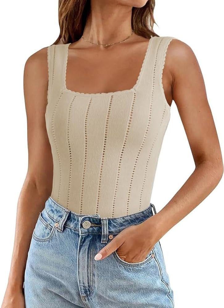SHEWIN Womens Ribbed Tank Tops 2024 Summer Sleeveless Square Neck Casual Slim Fitted Basic Knit S... | Amazon (US)