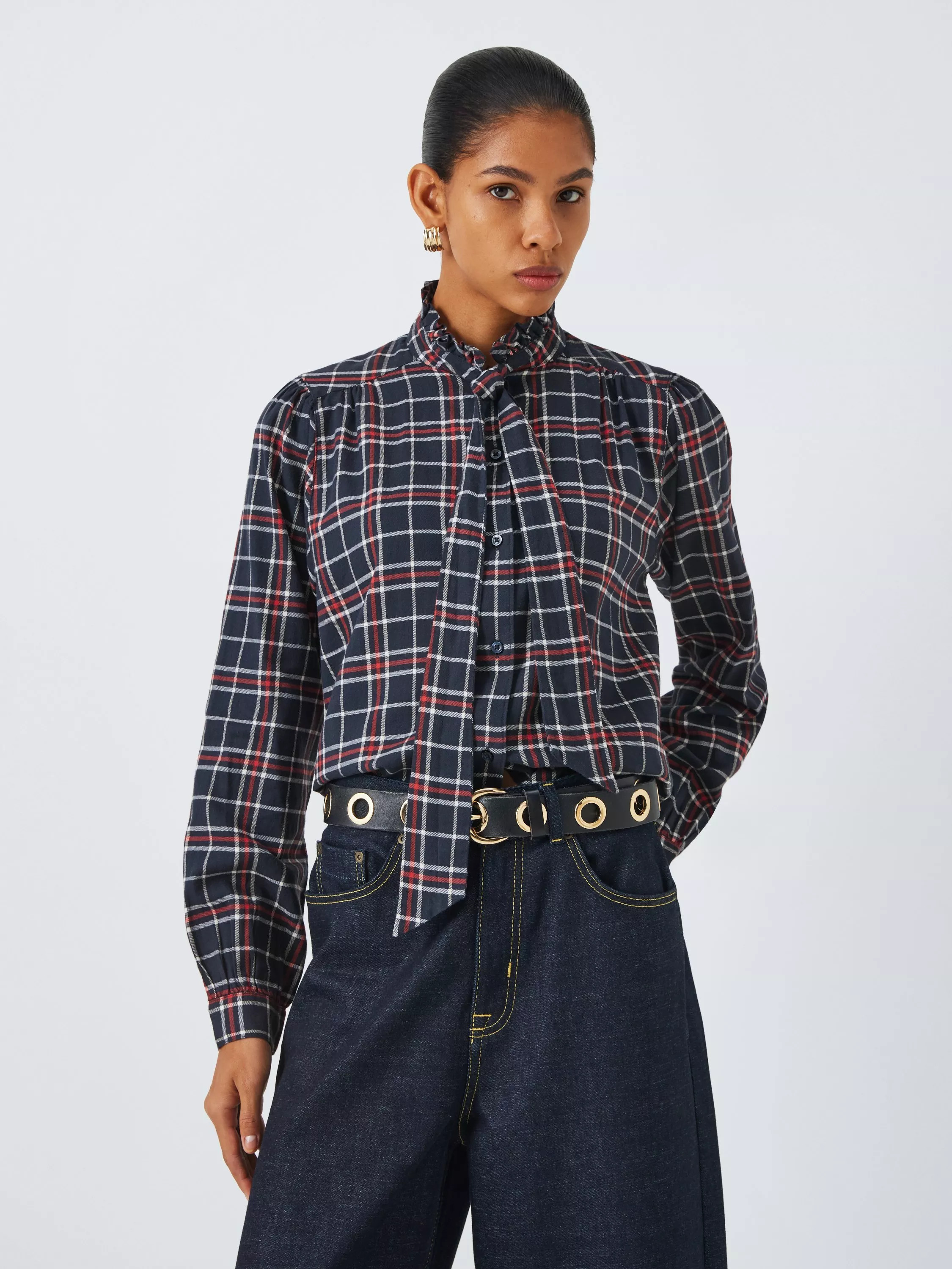 BarbourTomorrow's Archive Gabriela Check Shirt, Navy/Red | John Lewis (UK)