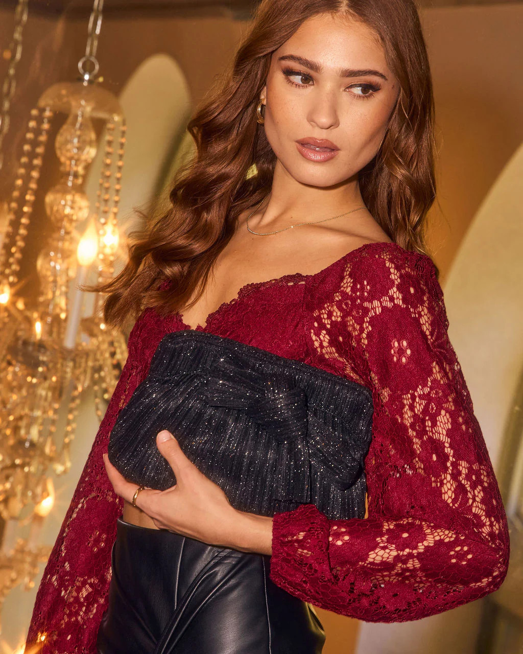 Zolie Pleated Lurex Bow Clutch | VICI