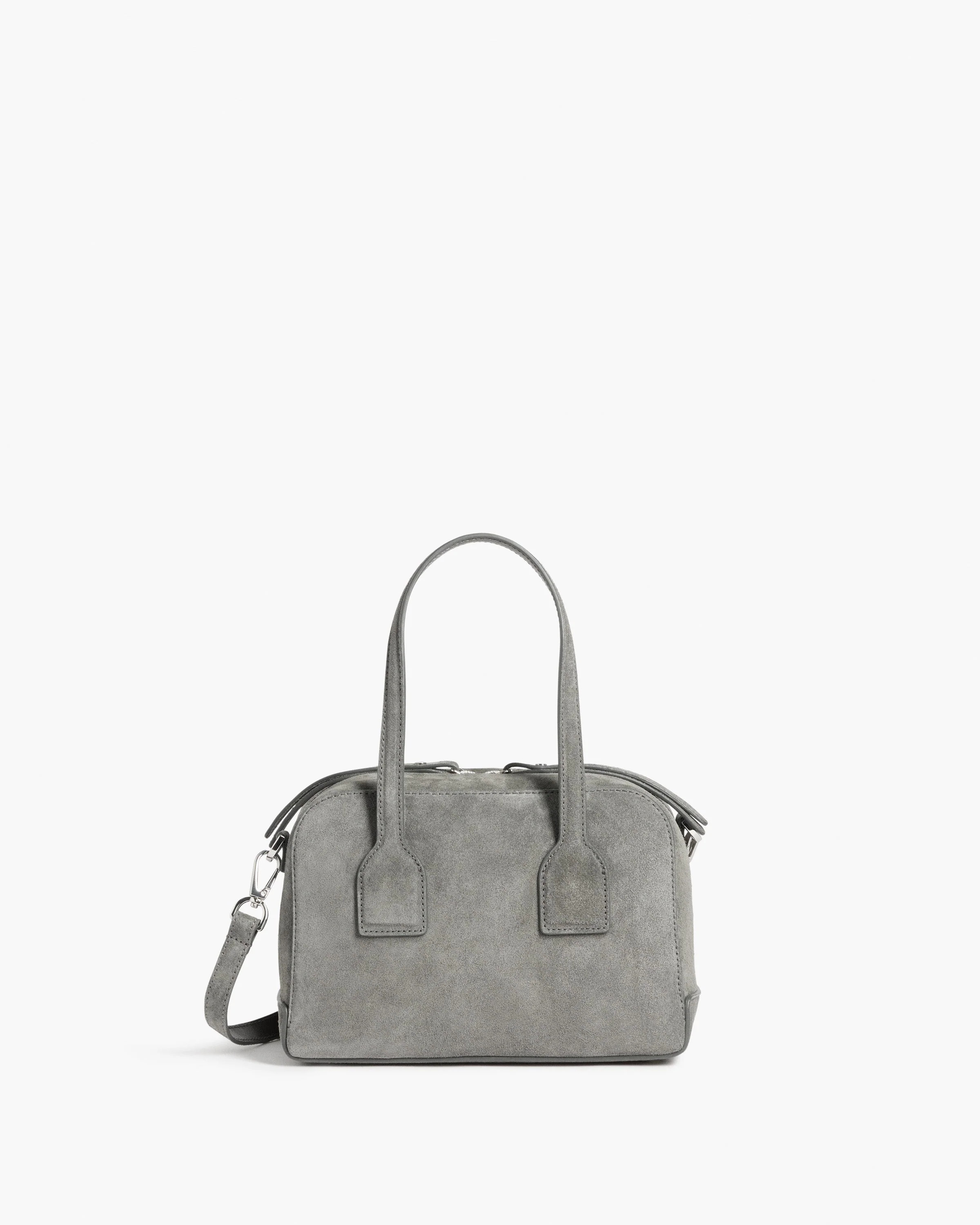 Laci Mini Bowler Bag Suede Stone Grey Bag | Flattered