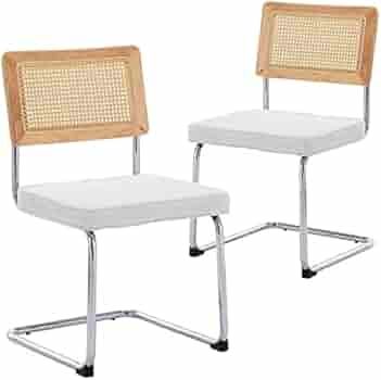 iMenting Dining Chairs, Mid Century Modern Chairs with Rattan Backrest Sherpa Upholstered Comfy S... | Amazon (US)