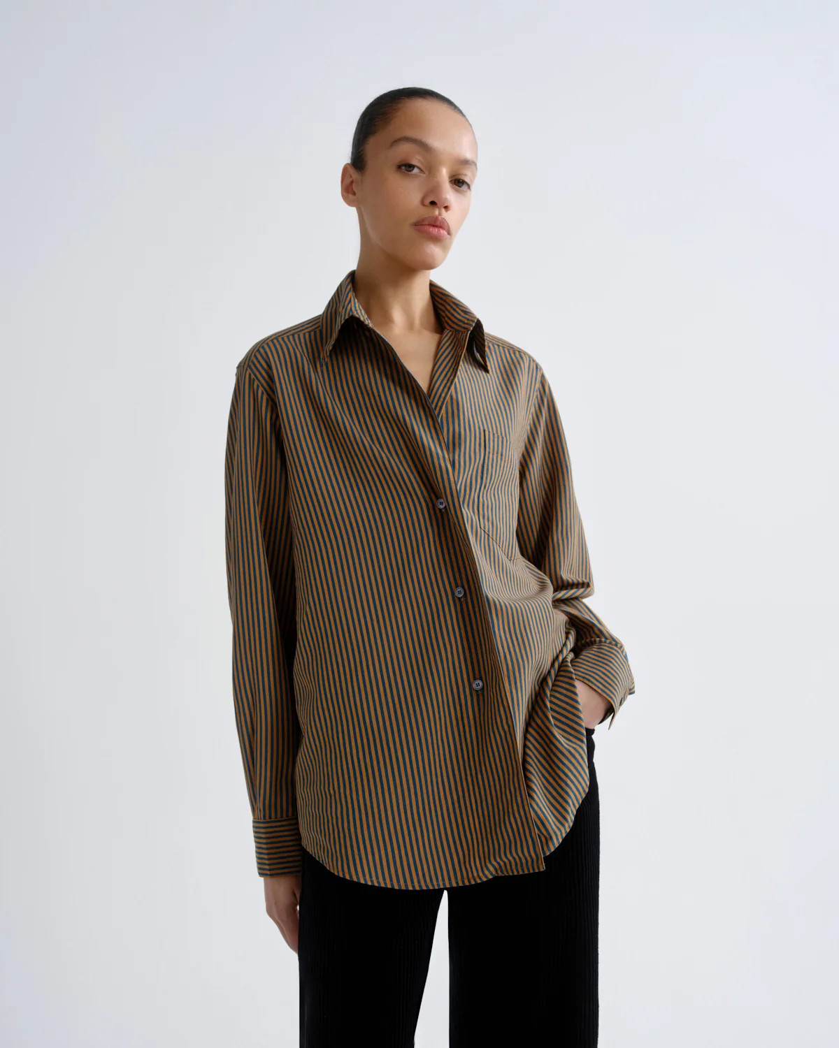 aris shirt trace stripe teal mustard | AGOLDE