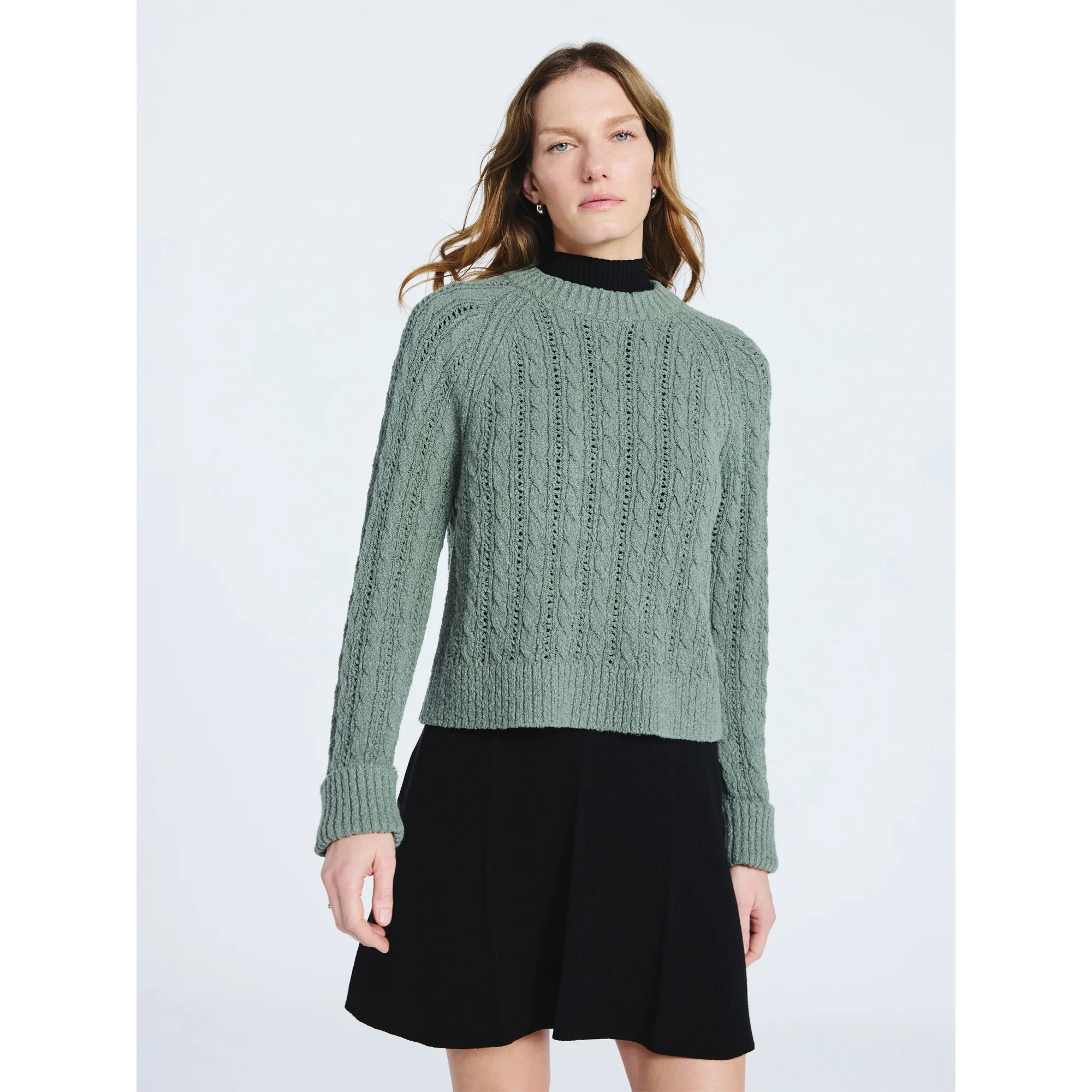 Scoop Women's and Women's Plus Cable Knit Raglan Sweater, Midweight, Sizes XS-XXL | Walmart (US)