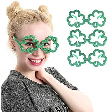AMS St Patricks Day Decoration Glasses with Hollowed-Out Clovers(Glasses, Green) | Amazon (US)