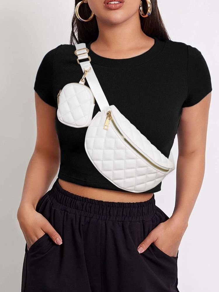 Mini Geometric Quilted Waist Bag With Random Side Small Pouch | SHEIN