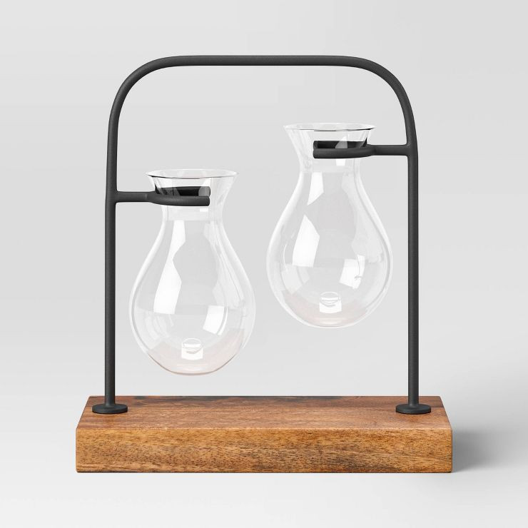 4" Wide Rectangular Iron/Wood Propagation Vessel Outdoor Plant Stand Brown - Threshold™ | Target