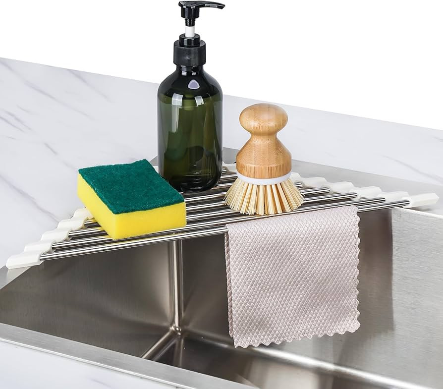Tomorotec Triangle Roll-Up Dish Drying Rack Sink Corner Small Foldable Stainless Steel Over The S... | Amazon (US)