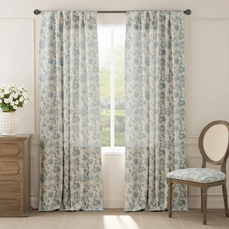 Linen Blend Floral Rod Pocket Curtains (Set of 2) | Wayfair North America