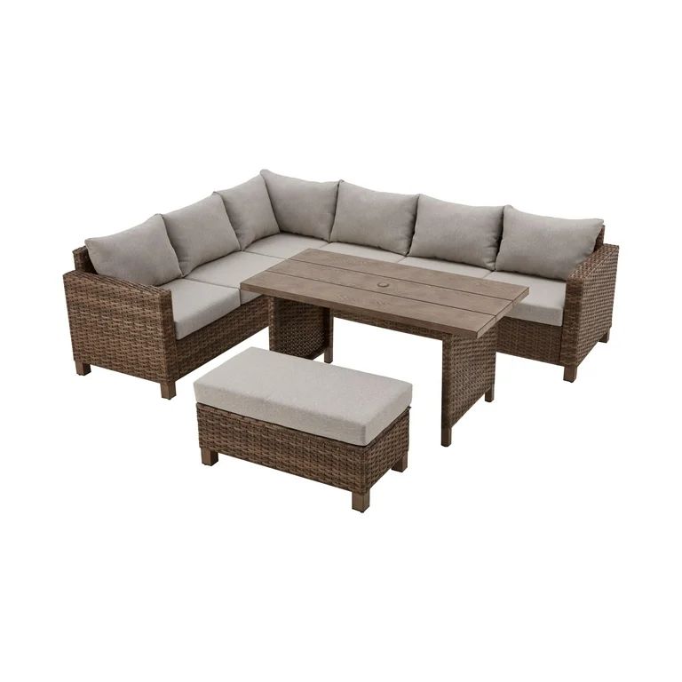 Better Homes & Gardens Brookbury 4 Piece Wicker Outdoor Patio Sectional Dining Set | Walmart (US)