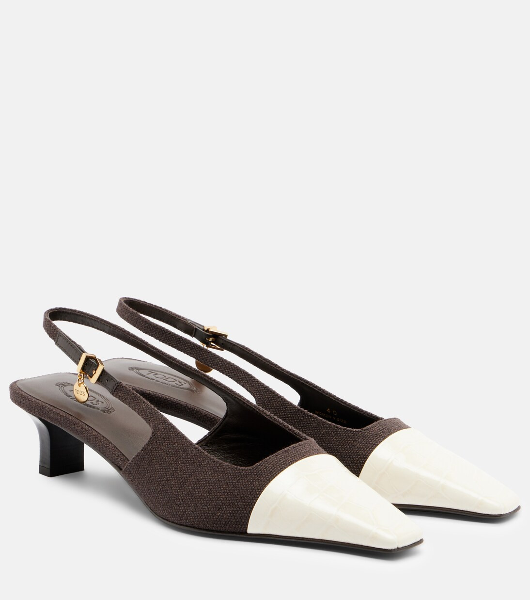 Leather-trimmed canvas slingback pumps | Mytheresa (UK)