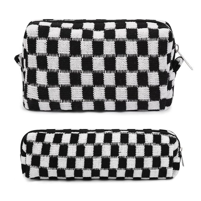 SOIDRAM Makeup Bag Checkered Cosmetic Bag Black Makeup Pouch 1Pcs Large Capacity Makeup Bags and ... | Amazon (US)